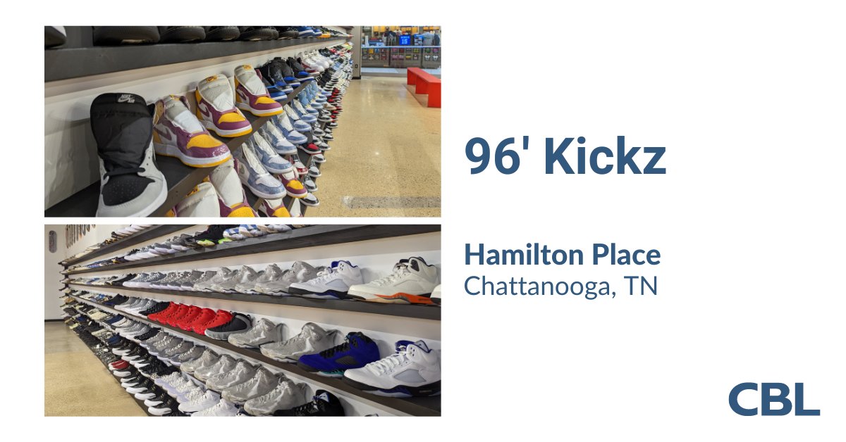 CBL Properties (@cblproperties) on Twitter photo Our properties continue to be preferable locations for many expanding businesses. 96’Kickz recently opened their second store at <a href="/HamiltonPlaceTN/">Hamilton Place</a> in Chattanooga, TN, bringing amazing collectible sneakers to our guests. Our properties continue to be preferable locations for many expanding businesses. 96’Kickz recently opened their second store at <a href="/HamiltonPlaceTN/">Hamilton Place</a> in Chattanooga, TN, bringing amazing collectible sneakers to our guests.