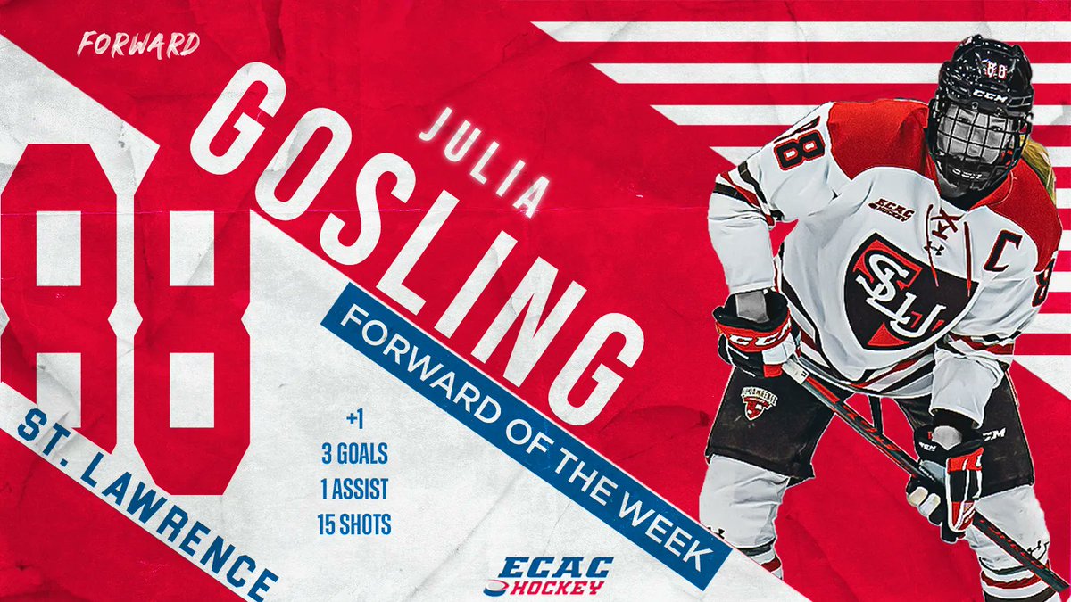 Captain Gosling's got it on lock! 🔒 

After a four-point week for <a href="/SLU_whockey/">St. Lawrence Women's Hockey</a>, Julia Gosling is your #ECACHockey Forward of the Week!