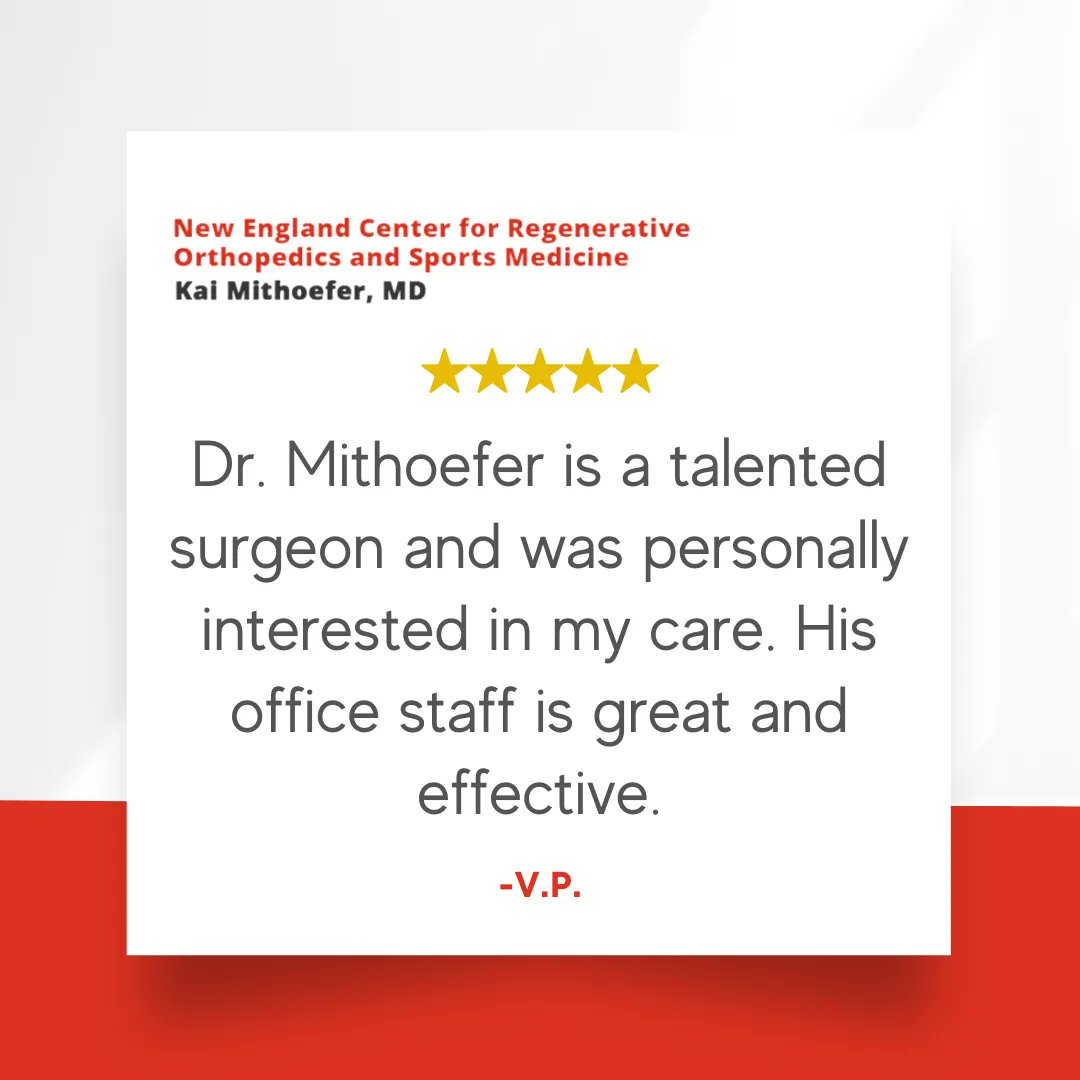 The thoughtful review is greatly appreciated. I strive to ensure all patients receive the highest level of care.
•
•
•
•
#patienttestimonial #testimonialtuesday #surgery #kneesurgeon #shouldersurgeon #orthopedicinjury #KaiMithoeferMD #Boston #jointpreservationinstitute