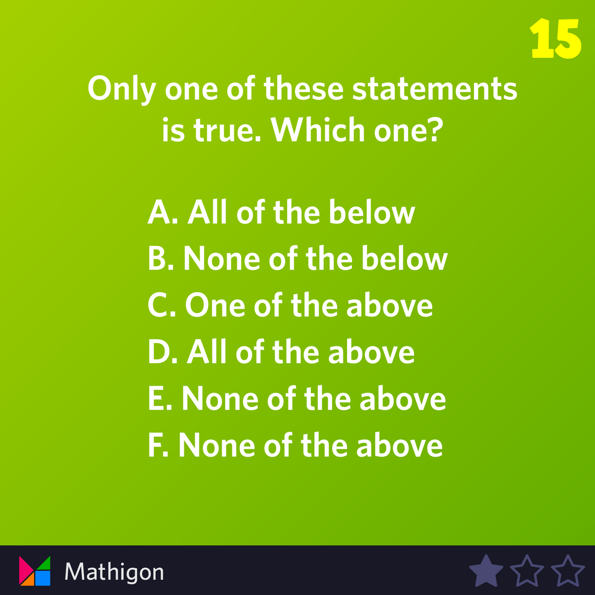 Our 2022 puzzle calendar in starting in 2 days! Warm up by working on this popular puzzle from last year! 

Only one of these statements is true. Can you figure out which one? 

View all the puzzles from last year at mathigon.org/puzzles