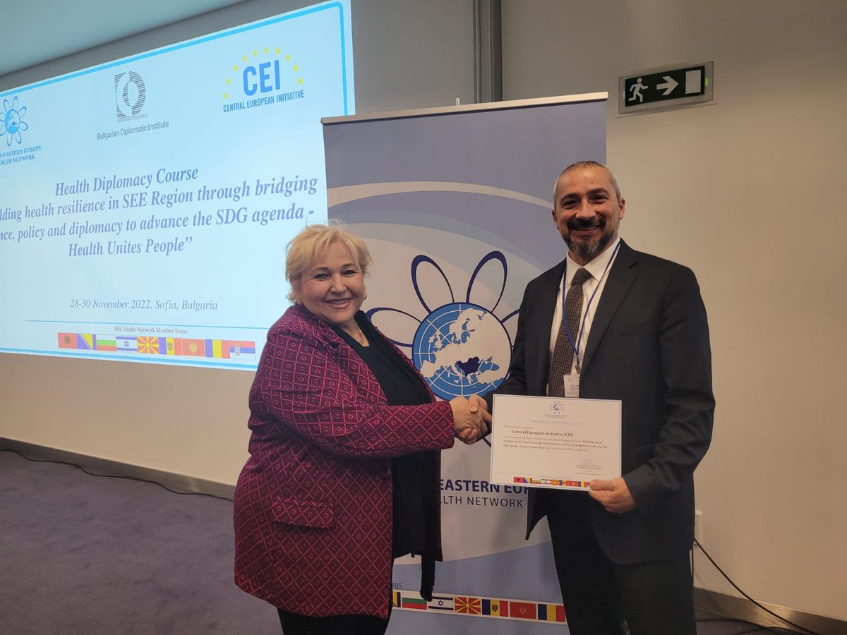 gmapu's tweet photo. Happy to receive on behalf of @CEI_Secretariat the certificate for the support and contribution to the #HealthDiplomacy Course by @DasicJ in Sofia #SEEHN #SDGs #CEICooperationFund https://t.co/TuDj5xbcXJ