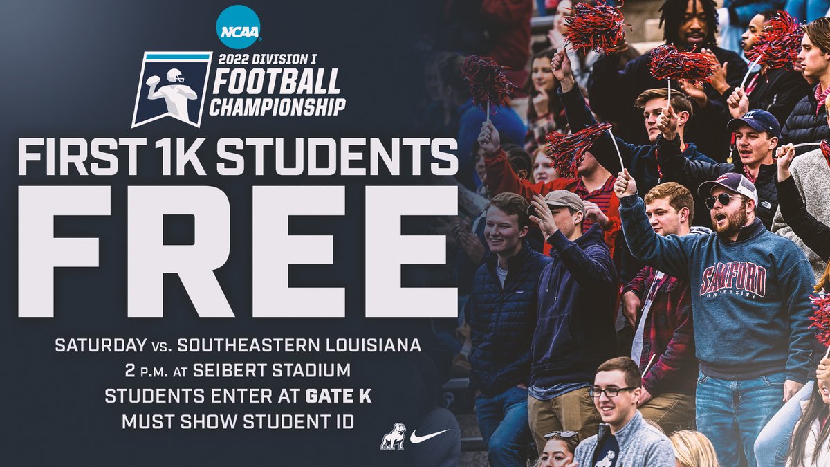 🚨 ATTENTION <a href="/SAMFORDU/">Samford University</a> STUDENTS 🚨

The first 1,000 students at Saturday's playoff game will get in for 𝙁𝙍𝙀𝙀 ‼️

#HatchAttack | #AllForSAMFord