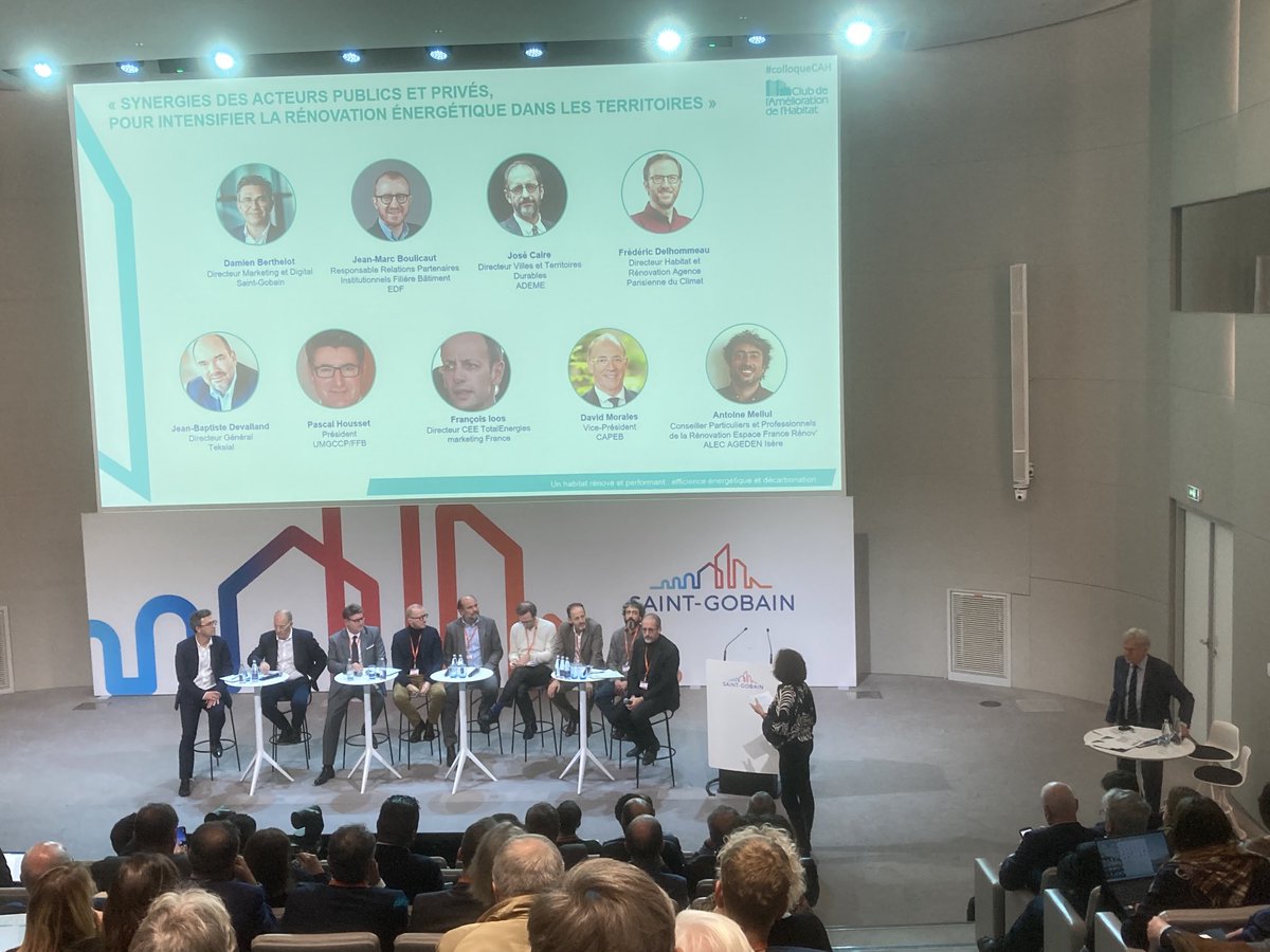 Un plateau impressionnant pour cette TR ⁦<a href="/ClubAmelHabitat/">Club de l'Amélioration de l'Habitat</a>⁩ pour exposer actions et attentes des parties prenantes de l’efficacité énergétique ! ⁦<a href="/SgdbFrance/">Saint-Gobain Distribution Bâtiment France</a>⁩ ⁦<a href="/saintgobain/">Saint-Gobain</a>⁩ ⁦<a href="/ASPreudhomme/">AS DI GIROLAMO</a>⁩ ⁦<a href="/AEF_Urbanisme/">@AEF Habitat & Urbanisme</a>⁩ ⁦<a href="/M_MeynierM/">Marjolaine Meynier-Millefert</a>⁩ ⁦<a href="/JPCHIRAT/">Jean-Pascal CHIRAT</a>⁩