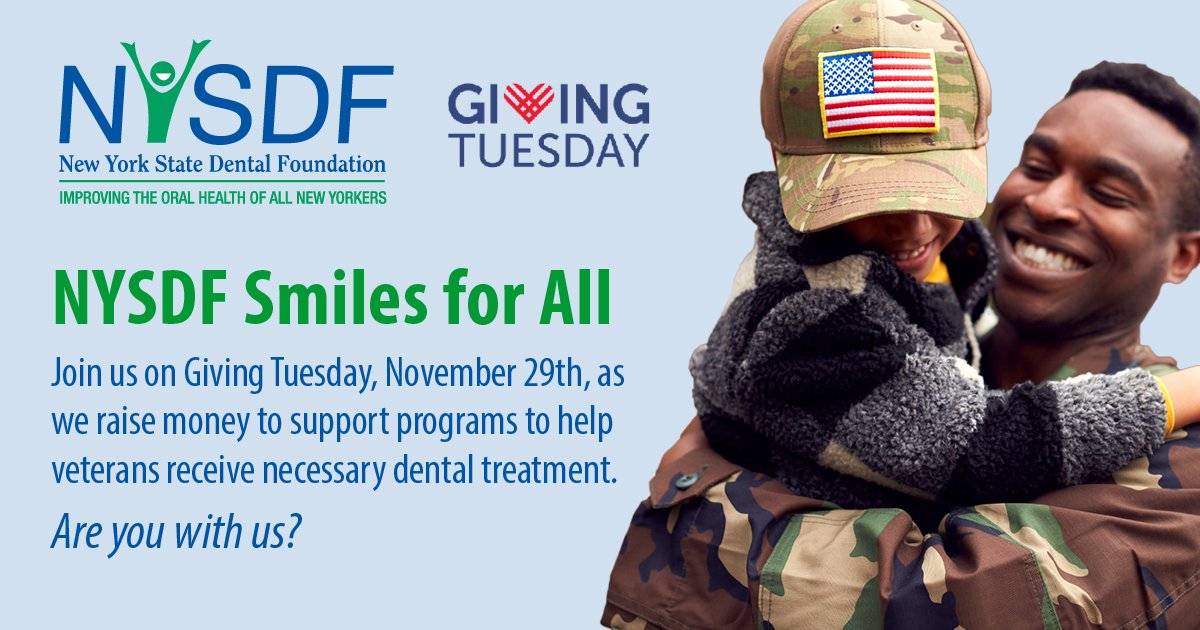 Join us on this #GivingTuesday in helping veterans receive the oral health care they deserve!  Donate to @nysdf's Smiles for All program to help us continue to provide dental treatment to veterans in need and those who live with special needs : loom.ly/_-E4wKE