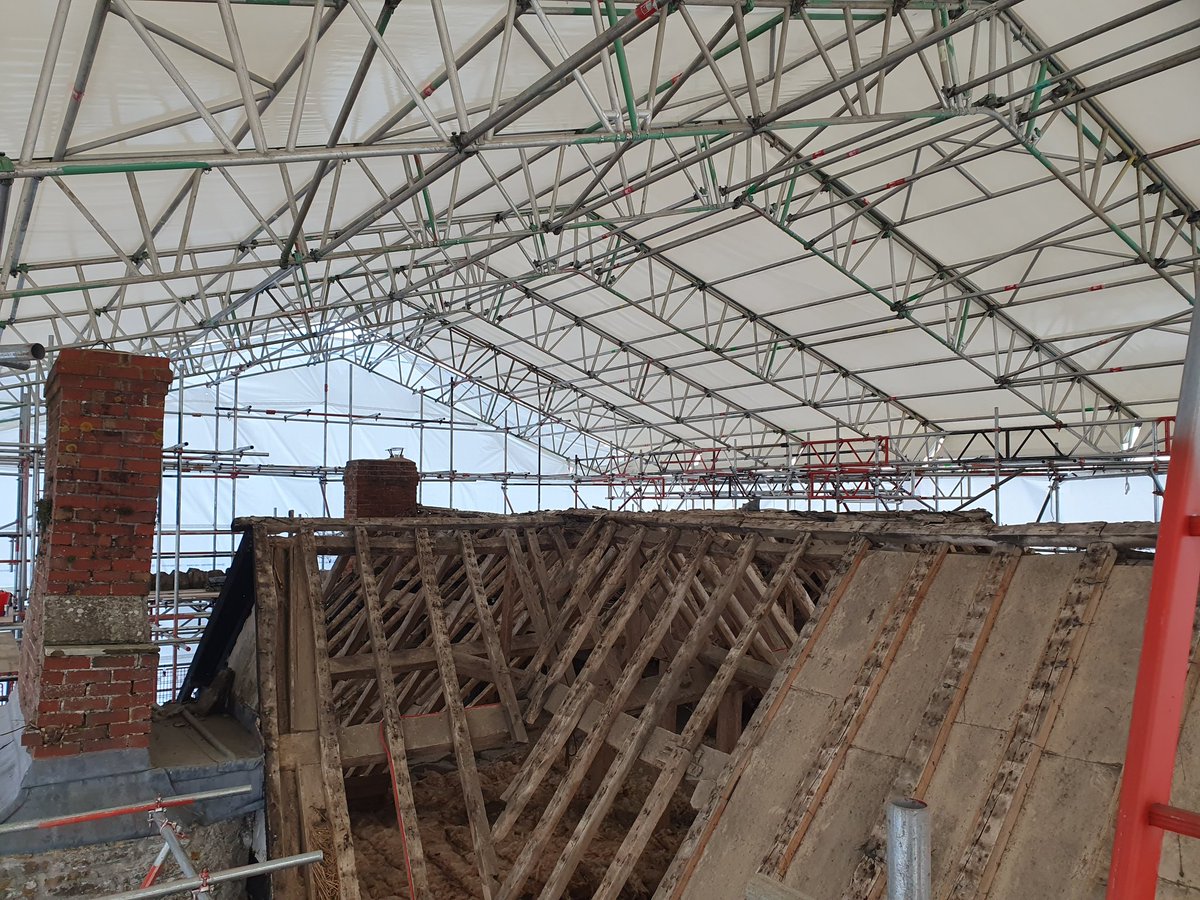 Cwmmau Farmhouse for <a href="/nationaltrust/">National Trust</a>, the roof is stripped ready for timber repairs. #conservation #Epic