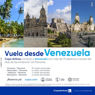 bancaynegocios's tweet photo. #ENPubli | @CopaAirlines ofrece 3 vuelos diarios desde Caracas al Hub de las Américas en la Ciudad de Panamá, conectando así la capital venezolana con más de 70 destinos de Las Américas y El Caribe
¡Reserva, ingresando en https://t.co/PgjMcAA8nt!
#DestinoCopa #ReconectaconCopa https://t.co/2f81anGSyz