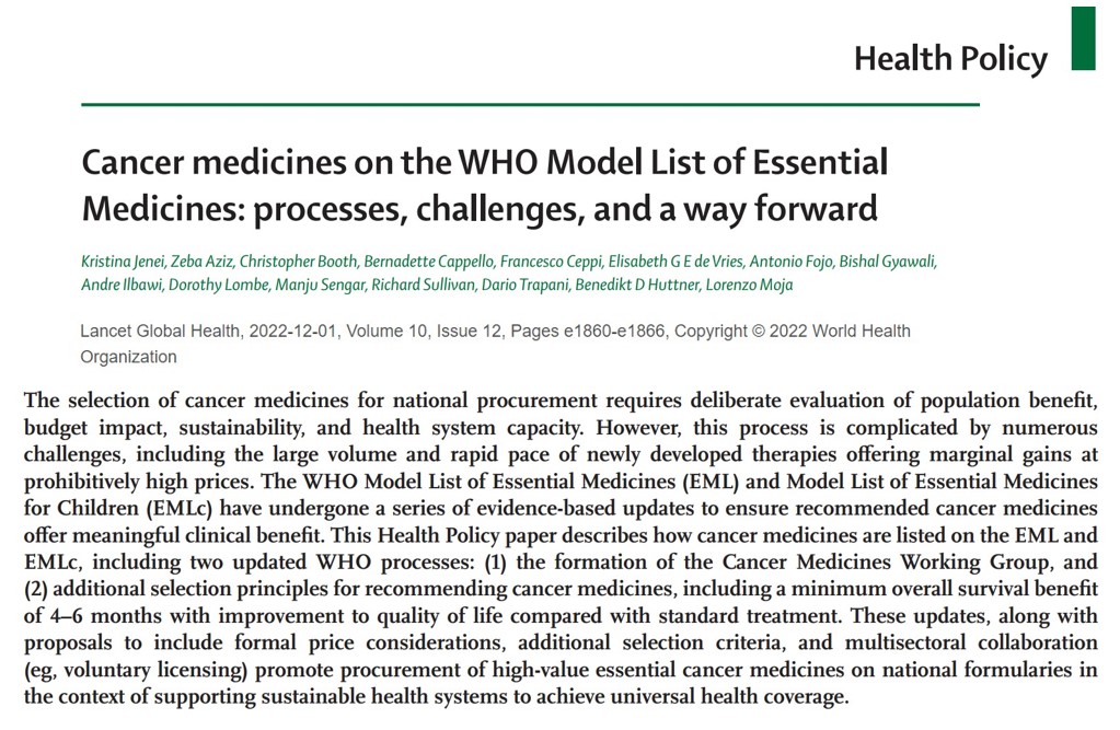 Dr. Trapani (<a href="/darioT_/">Dario Trapani</a>) &amp; co-authors published a #healthpolicy review in <a href="/LancetGH/">The Lancet Global Health</a> describing the Cancer Medicines on the <a href="/WHO/">World Health Organization (WHO)</a> Model List of Essential Medicines and offered recommendations for processes, challenges and a way forward to ensure access for all
pubmed.ncbi.nlm.nih.gov/36183737/