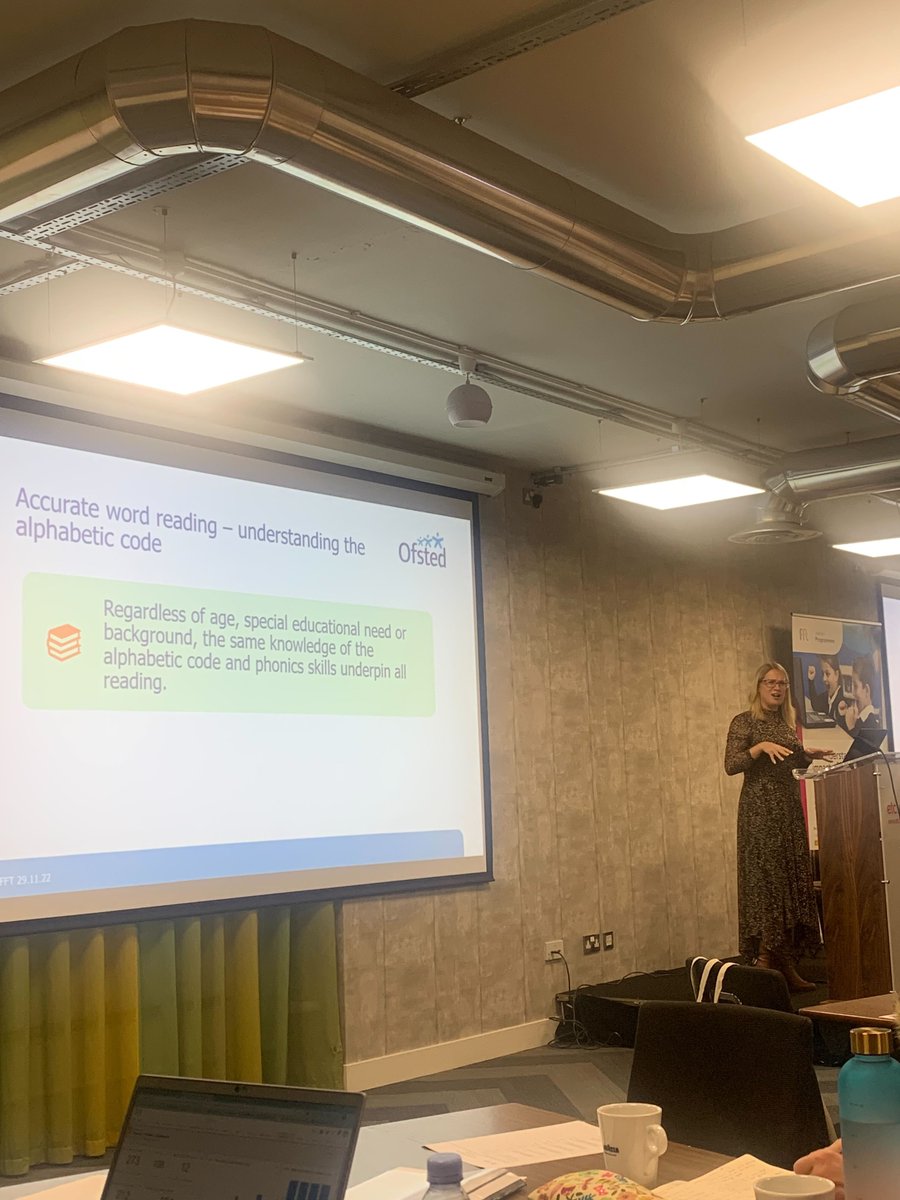 FFTEdu's tweet photo. Kirsty Godfrey (Senior HMI, Early Education Ofsted) is currently giving her presentation on helping schools to prepare for a deep dive into reading at our Phonics and Early Reading Conference.
#FFTPERC22 #Literacy #Ofsted #Education #Educationnews https://t.co/lbSQ5IfEbx