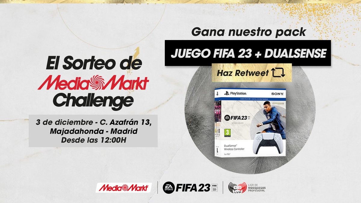 ⚽️ SORTEO de un PACK de JUEGO FIFA23 + mando DUALSENSE ⚽️

Requisitos para participar:
🔄 RT al tweet 

🗞️ Bases legales: lvp.global/concursos/

¡Os esperamos el sábado día 3 en la tienda de <a href="/MediaMarktGames/">MediaMarkt Games</a> en el CC de Majadahonda con <a href="/cachoo01/">Cacho01</a> para más premios y jugar!