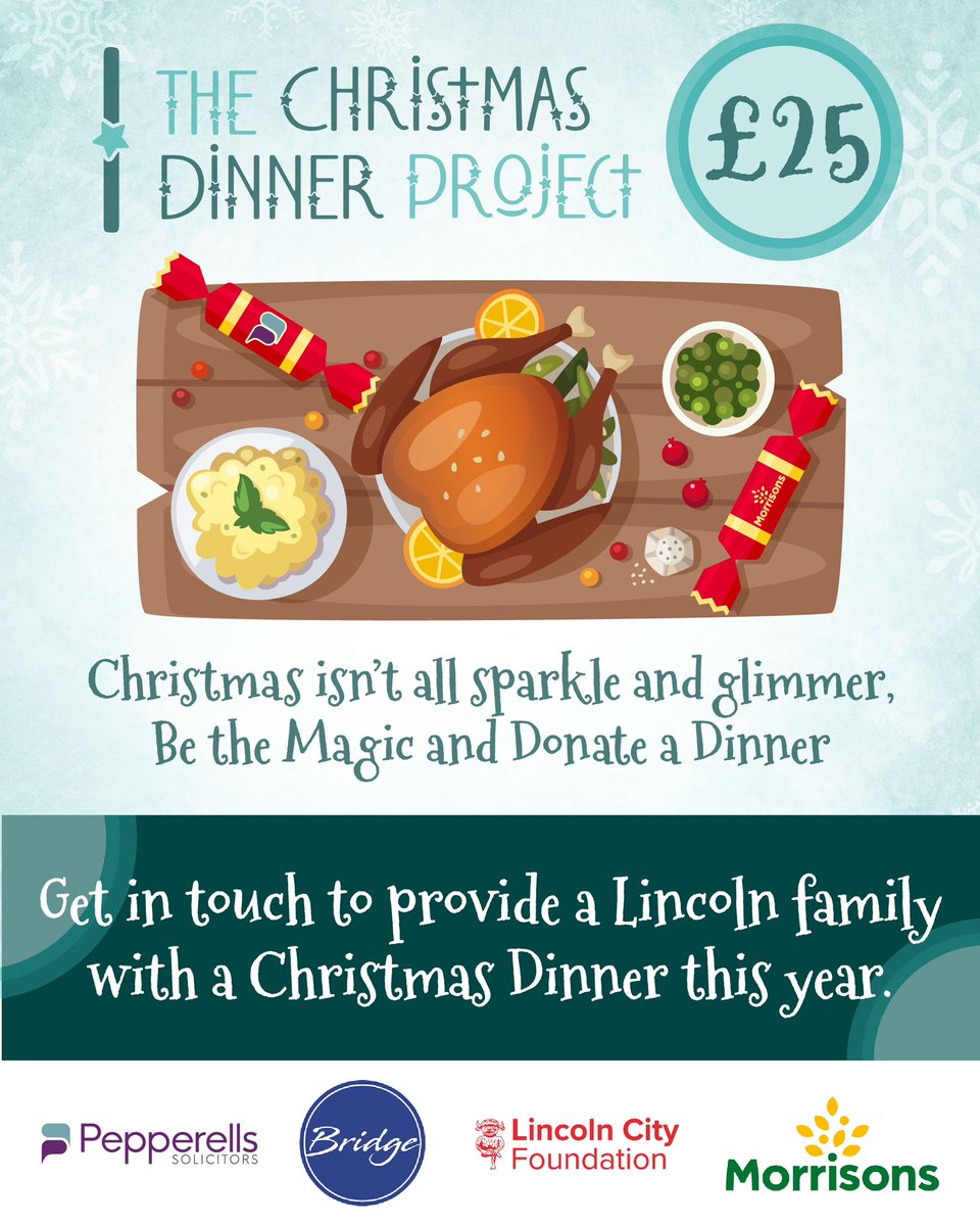 Could you donate a dinner?

£25 will mean that a family in our area will receive all the ingredients that they need to provide their loved ones with a hearty meal this year.

A BIG THANK YOU from everyone at #TeamPepps

<a href="/Pepperells/">Pepperells Solicitors</a> <a href="/MorrisonsNews/">Fan Account,</a> <a href="/LCityFoundation/">Lincoln City Foundation 🇺🇦</a>