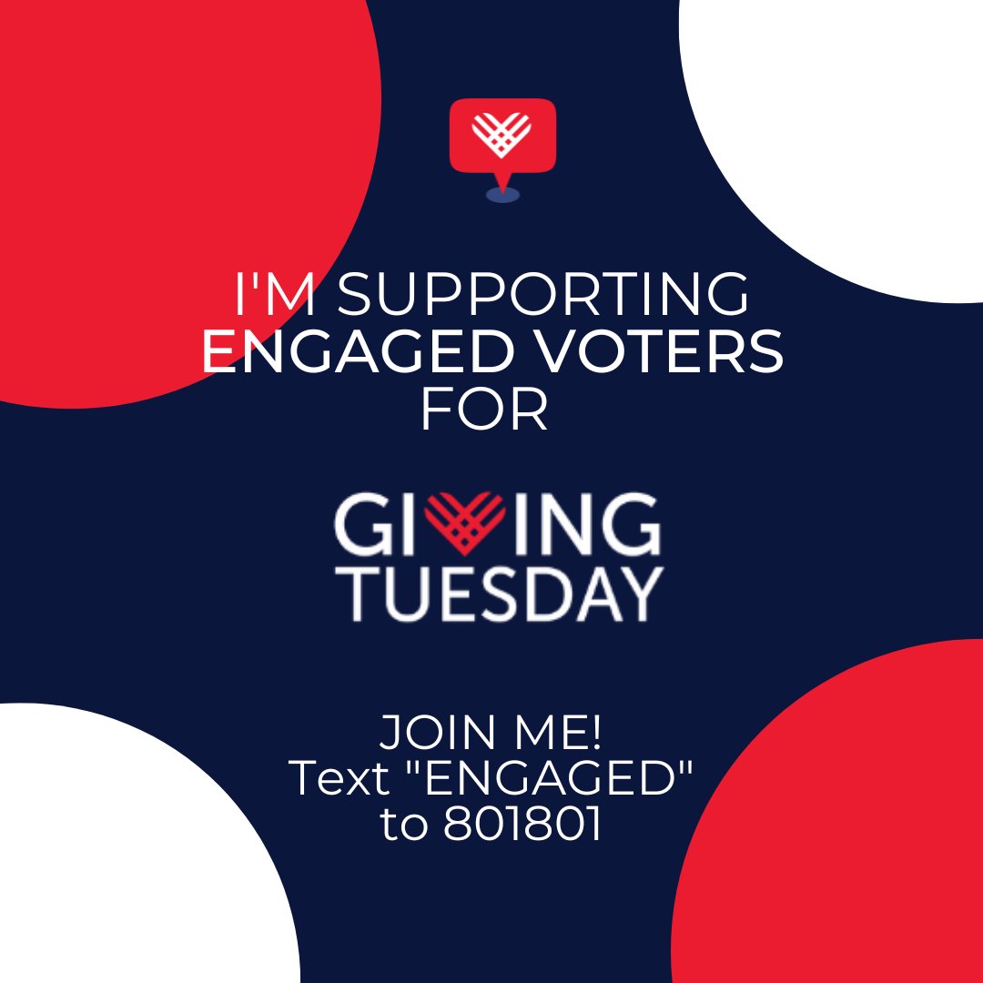teeRenaee's tweet photo. Today is #GivingTuesday one of the biggest days of generosity across the world! I am proud to support my nonprofit, Engaged Voters! All funds raised will go towards our work to educate voters each election. Text the word ENGAGED to 801801 to donate today! ❤️💙 https://t.co/d9cBIzIz8M