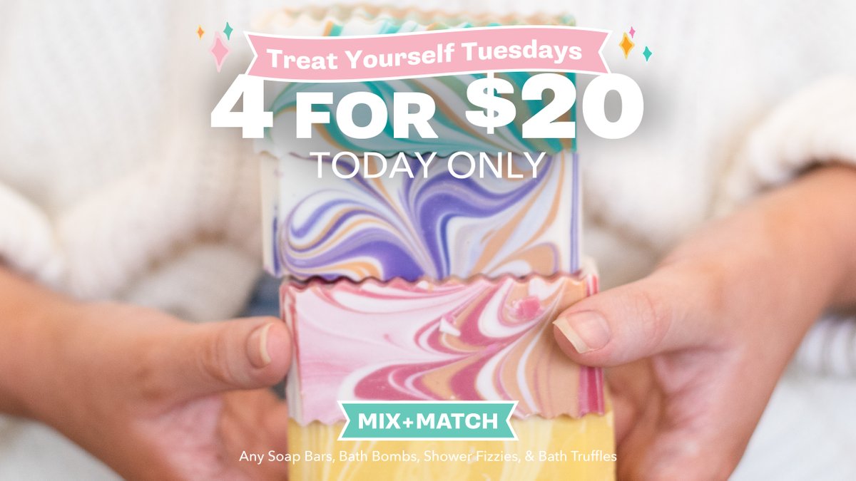 4 for $20: Grab all the soaps you can handle 🤲
Treat yourself &amp; someone else to Soap Bars, Bath Bombs, Shower Fizzies, &amp; Bath Truffles during 4 for $20!
Sale valid TODAY in stores and online. Hours &amp; Sales may vary by location.
 #giftideas #happyskin #nationaldayofgiving