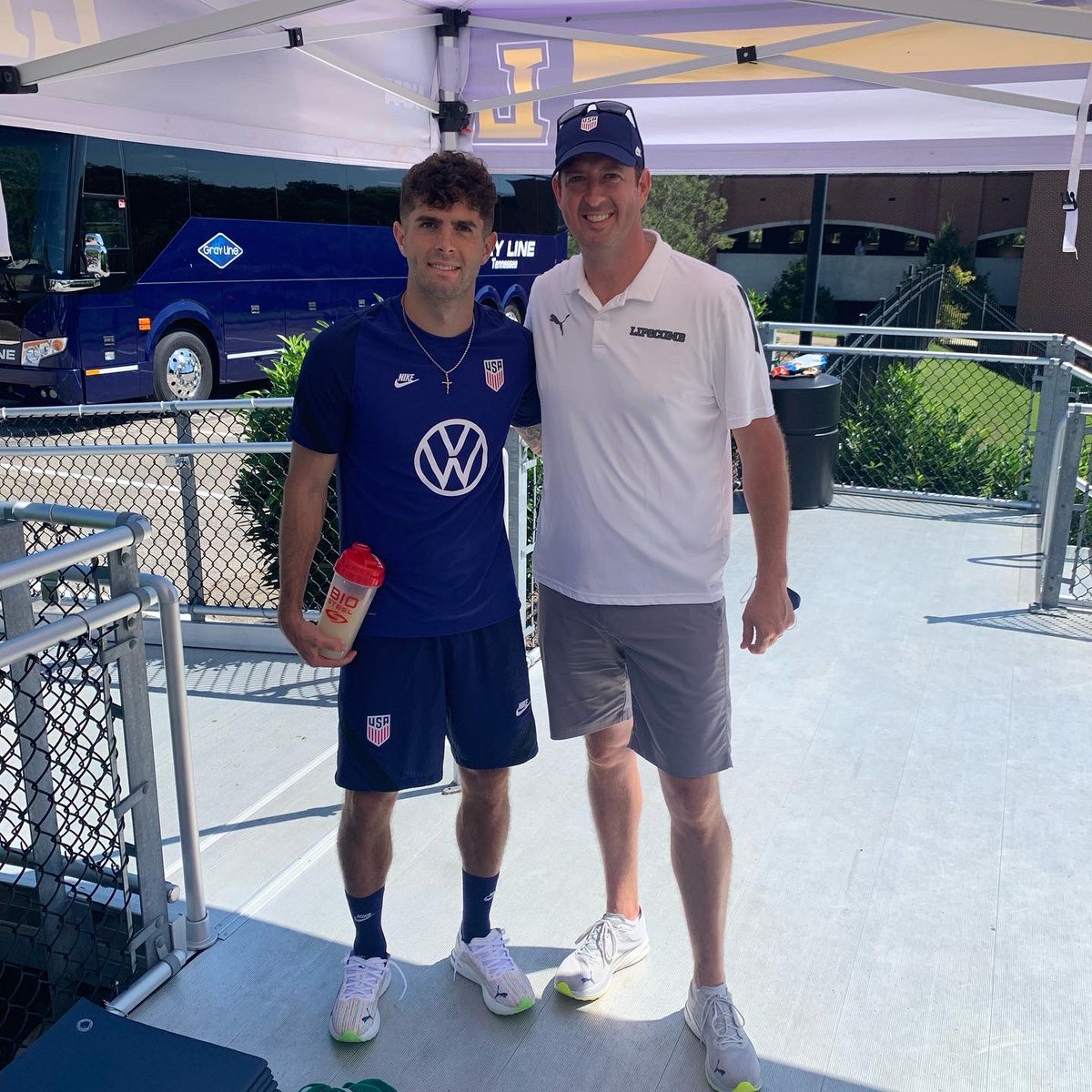 bryantengle's tweet image. In honor of today’s big match for the USA, a throw back to meeting @cpulisic_10 - fun to connect about being from Hershey, PA… and then a cool experience to get asked to join him for soccer tennis. Despite not much help from me, the combo of Pulisic/Engle came out on top! ⚽️ 🇺🇸