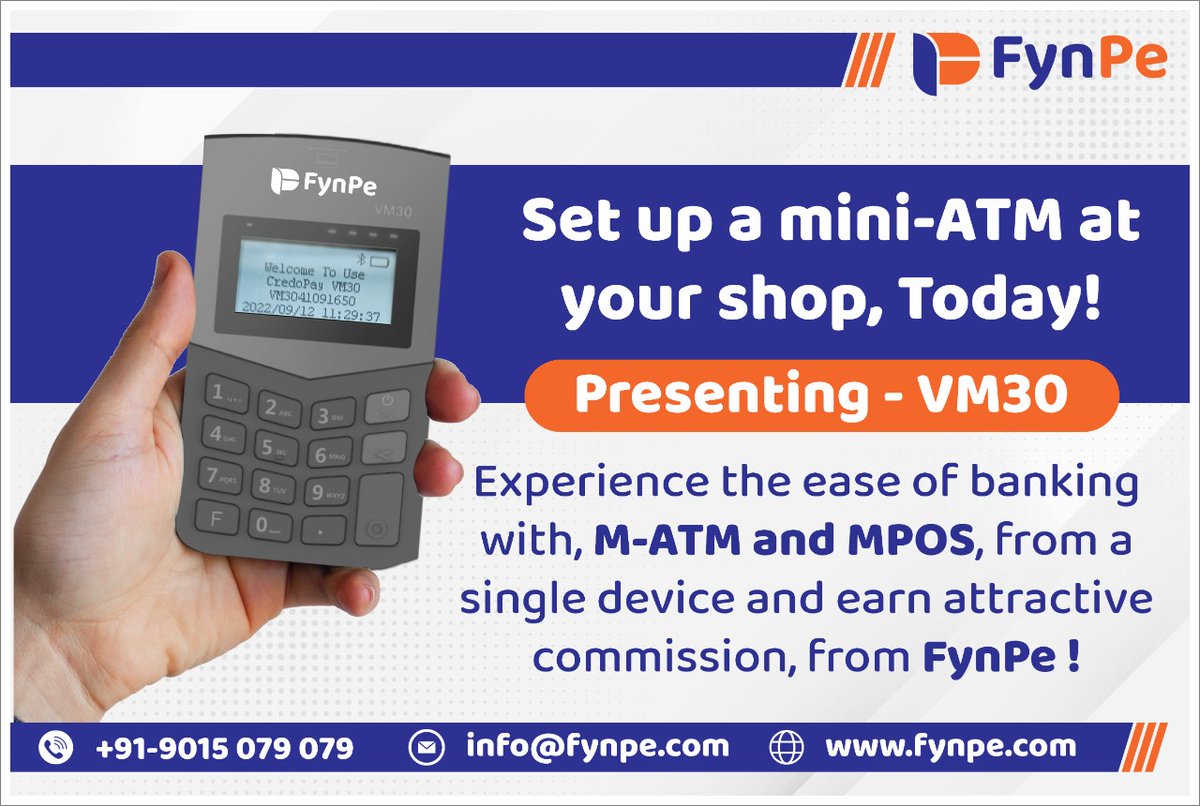 fynpe_payments's tweet photo. With the latest VM30 device from FynPe, you can now facilitate basic banking and payment services for your customers from a single machine! 

#bankingmadeeasy #miniatm #fynpe #bankingservices #mpos #effortlessbanking #vm30 #bestinclassservice https://t.co/6x9BbJz5BI