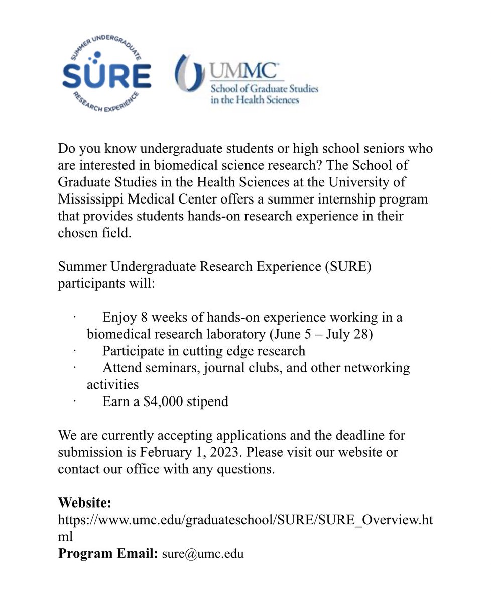 Great opportunity for current undergraduates or high school seniors!