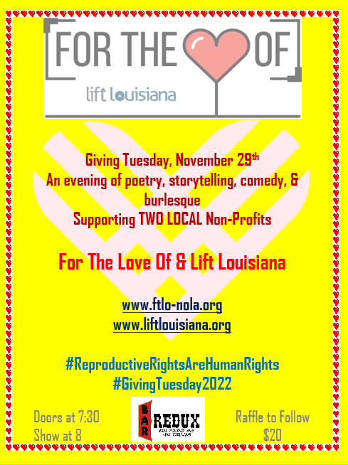 ForFtlo's tweet photo. we will have EC at the show tonight! @ForFtlo @LiftingLA @BarRedux 8pm A @GivingTuesday event! 
#fortheloveof #neworleans #givingtuesday2022 #reproductiverightsarehumanrights #supportnonprofits #community #mutualaid https://t.co/zdyopBCevy