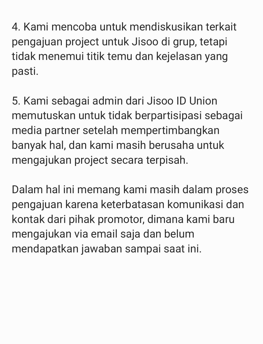 JISOOID_UNION's tweet photo. Hallo, kami Jisoo ID Union. 
Terkait pertanyaan dari beberapa Sooyas mengenai partnership dari project konser Blackpink di Indonesia, kami akan mencoba menjawab satu persatu secara langsung.

Mohon dibaca dengan seksama. https://t.co/VmNPukdIJ4