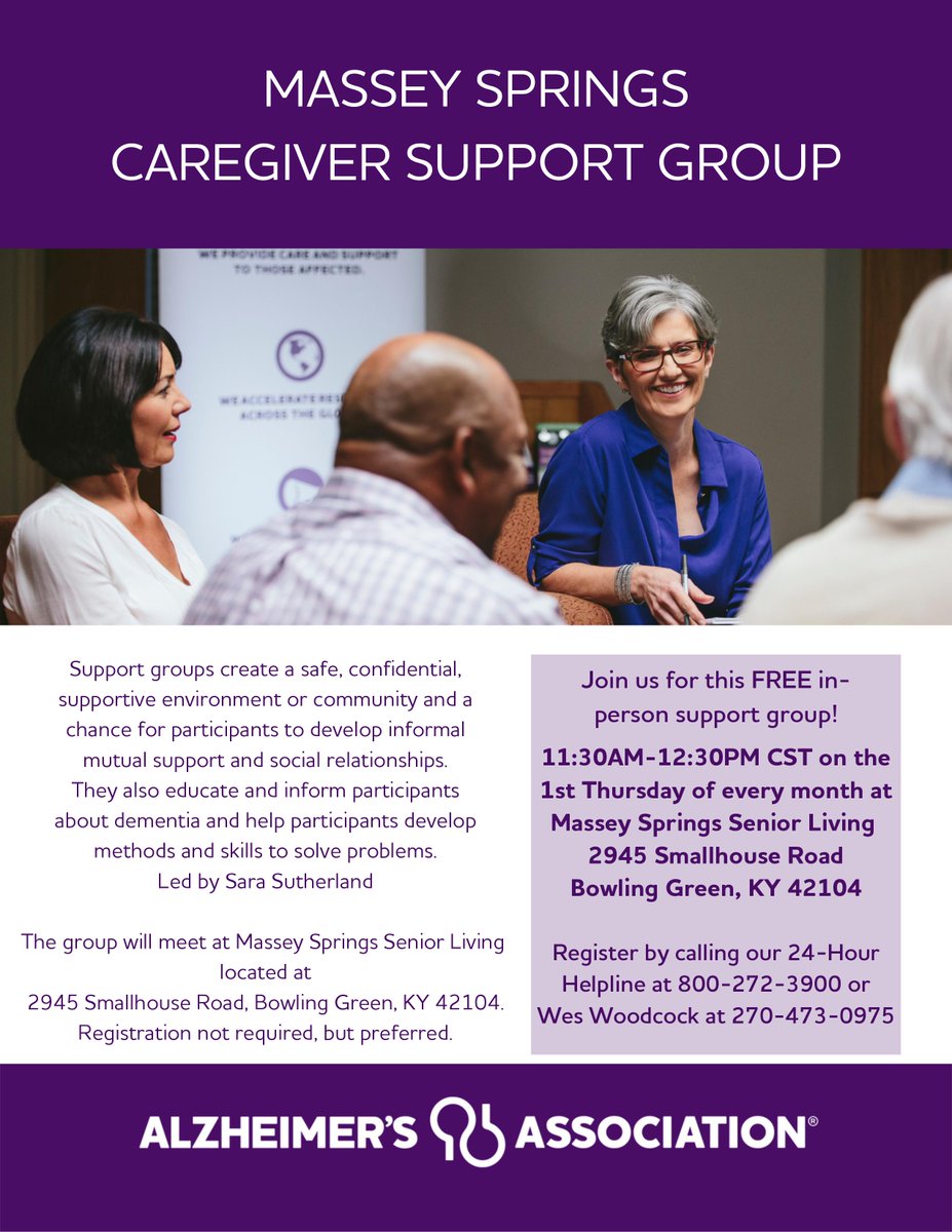Massey Springs will be hosting their first FREE caregiver support group on December 1st! This is a great opportunity for those looking to find support in the caregiving community!