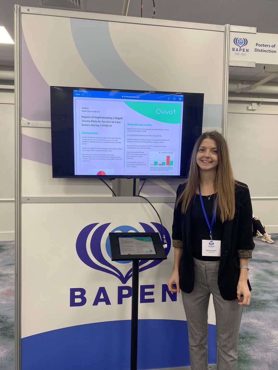 stela_89's tweet photo. Great to have had the opportunity to present my abstract at #BAPEN2022, showing the clinical and economic benefits of the Oviva digitally enabled Rapid Access Clinic and Adult Nutrition Support programme in care homes allowing for patients to be seen quickly and effectively. https://t.co/Ne8AK6XhYQ