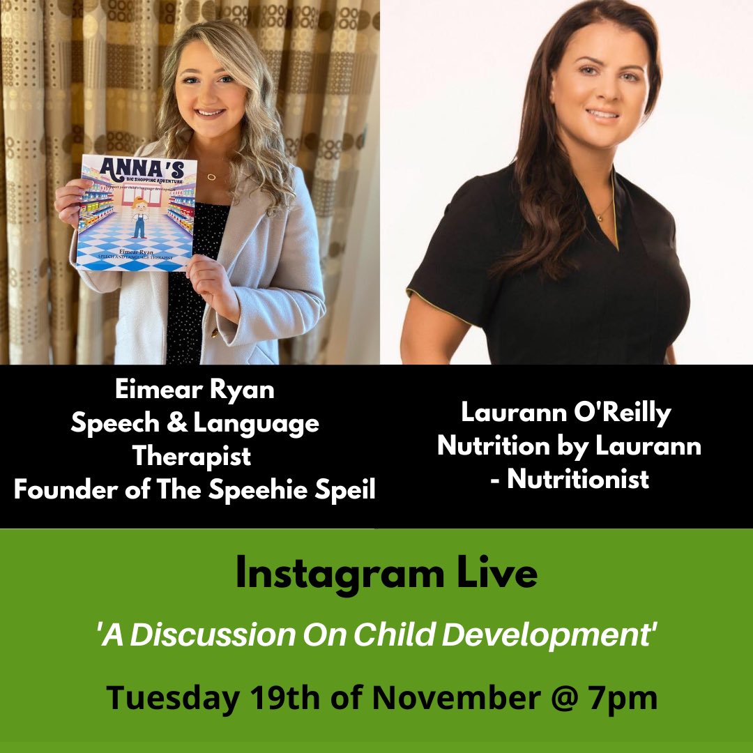 NutritionbyLOR's tweet photo. Instagram Live! - A Discussion On Child Development

- Here I’ll be joined by Eimear Ryan Speech &amp; Language Therapist and Owner of The Speechie Spiel

👇 Simply Follow me here 
https://t.co/8PoeKfg1Qa https://t.co/zOLyuoZvEL