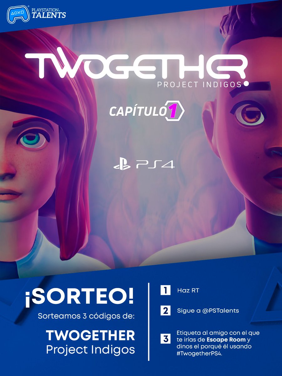 📢¡GANA uno de los 3 códigos que damos de #Twogether!🎁

Para poder ganar uno...👇👀
1⃣Sigue a <a href="/PStalents/">PlayStation Talents</a>
2⃣Haz RT
3⃣Etiqueta al amigo con el que te irías de Escape Room y dinos porqué usando #TwogetherPS4

Las mejores respuestas ganarán.
bbll: bit.ly/3OMBCzY