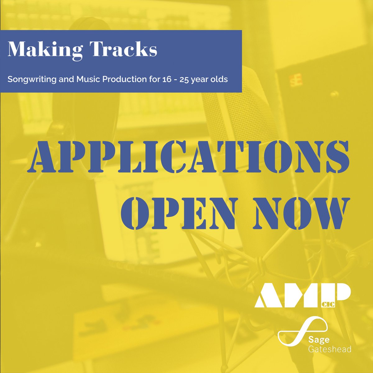 That's right! Applications are now open for the next round of 'Making Tracks', starting in January 🎉

Applications close at 5PM on the 9th December. To learn more and apply: sagegateshead.com/get-involved/c…

#AccessMusicProduction
@youthmusic_charity <a href="/sage_gateshead/">Sage Gateshead</a> #MakingTracks