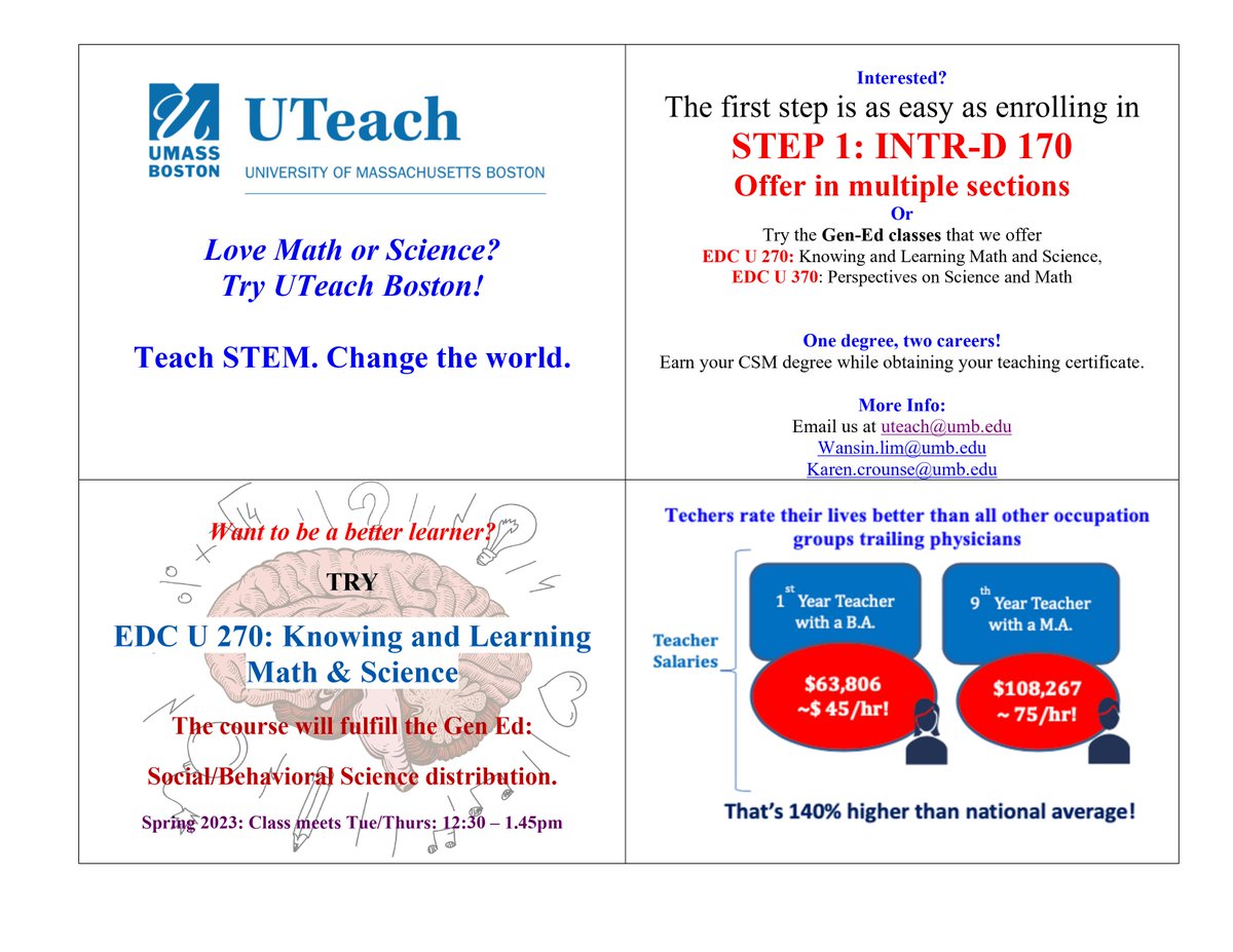 SSC_CSM's tweet image. !! Attention CSM students !! 

Are you interested in Education? Need more credits for the spring semester? Want to add a Minor? Check out the UTeach courses that are being offered!