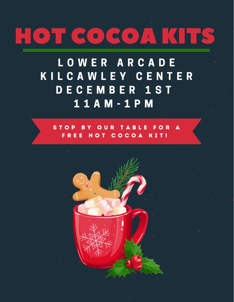 Hey Guins🐧

Stop by our table on Thursday December 1st for a free Hot Cocoa Kit from Student Government! We will be set up in the lower Arcade area, by Jamba Juice, till 1 or whenever we run out of kits. 

#youngstown #ysu #goguins #yandproud
