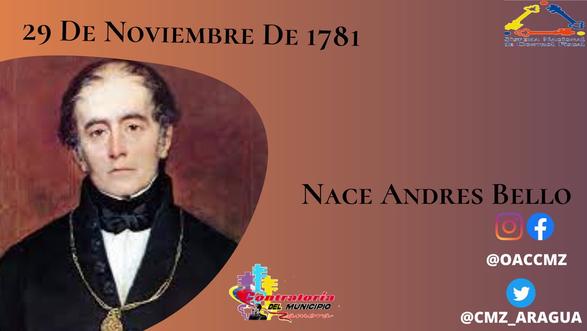 CMZ_Aragua's tweet photo. #29DeNov De 1781 nació En Caracas Andrés Bello, Considerado Como Uno De los Humanistas Mas Grandes De América, Poeta,Filósofo,Traductor, Diplomático, Fue Maestro Del Libertador y Participó En El Proceso Revolucionario Que Llevaría A La Independencia De Venezuela. @CGRVenezuela https://t.co/kSBRCFPXGm