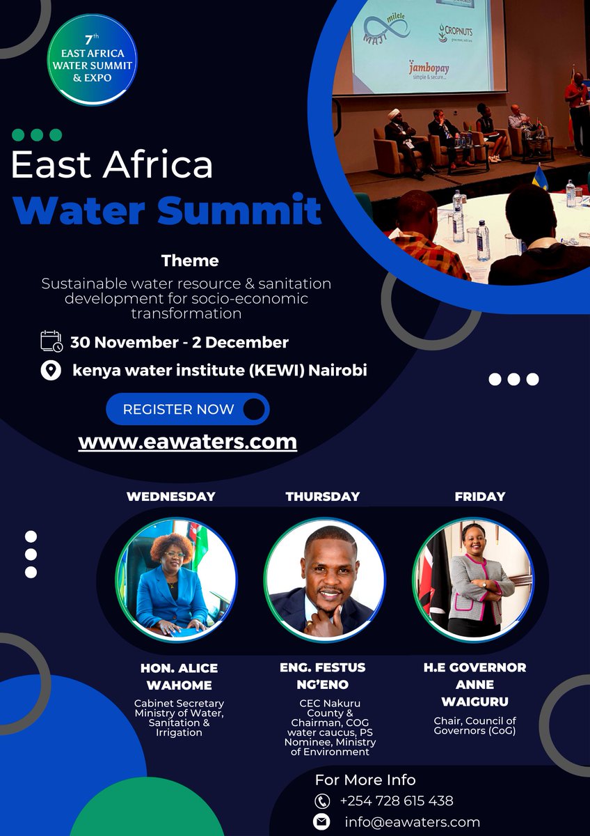 Looking forward to seeing you at the 7th EA Summit at <a href="/KEWIKenya/">KEWI</a>  on 30th Nov -2 Dec 2022. Please register at eawaters.com if you have not already done so. @minwater_sani <a href="/WASPAKenya/">WASPA</a> <a href="/UNICEF/">UNICEF</a> <a href="/Kipya_Africa/">Kipya Africa</a> <a href="/EABCjumuiya/">East African Business Council</a>
