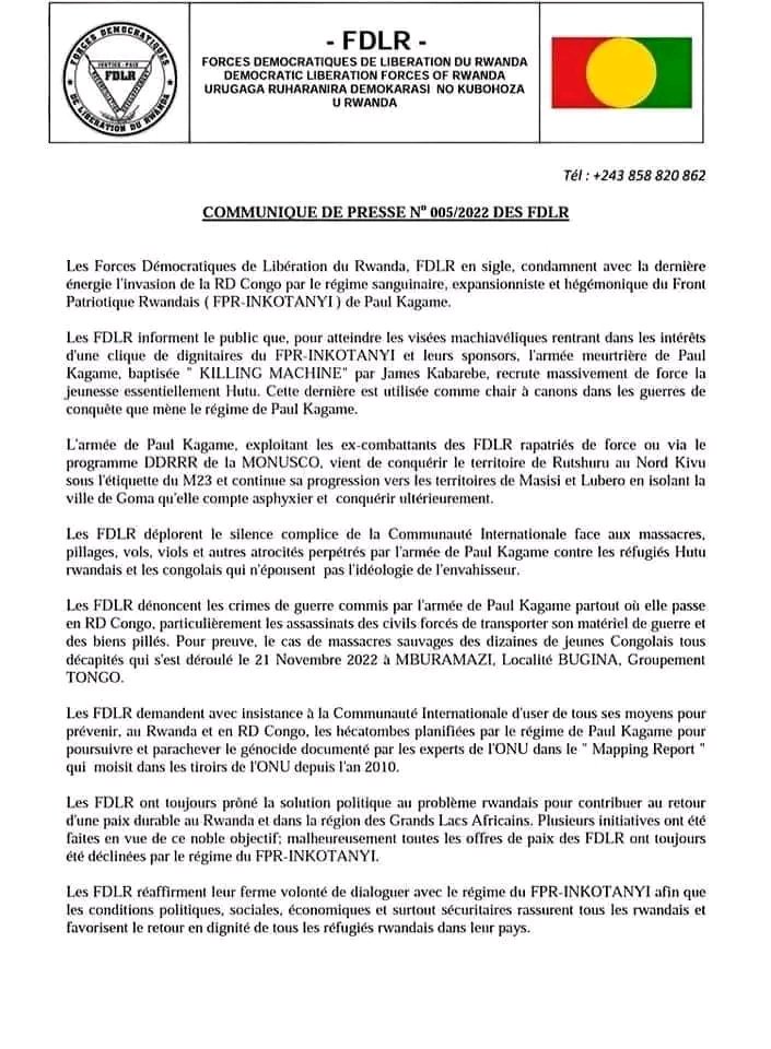 la_patrie_drc's tweet photo. FDLD à son tour demande un dialogue direct avec le regime du sanguinaire Paul Kagame renommé #Killing_Machine" https://t.co/PWYQOsOc6f