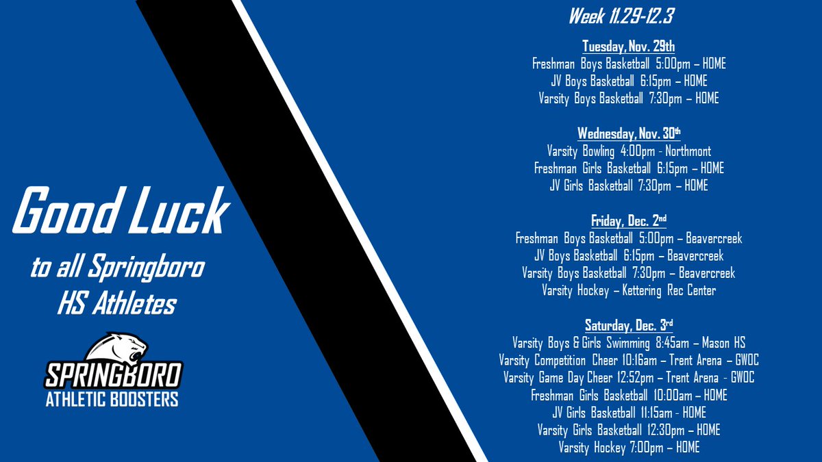 Boro_Boosters's tweet image. It&apos;s a busy week for Springboro HS athletes and coaches - GOOD LUCK from the Boosters!