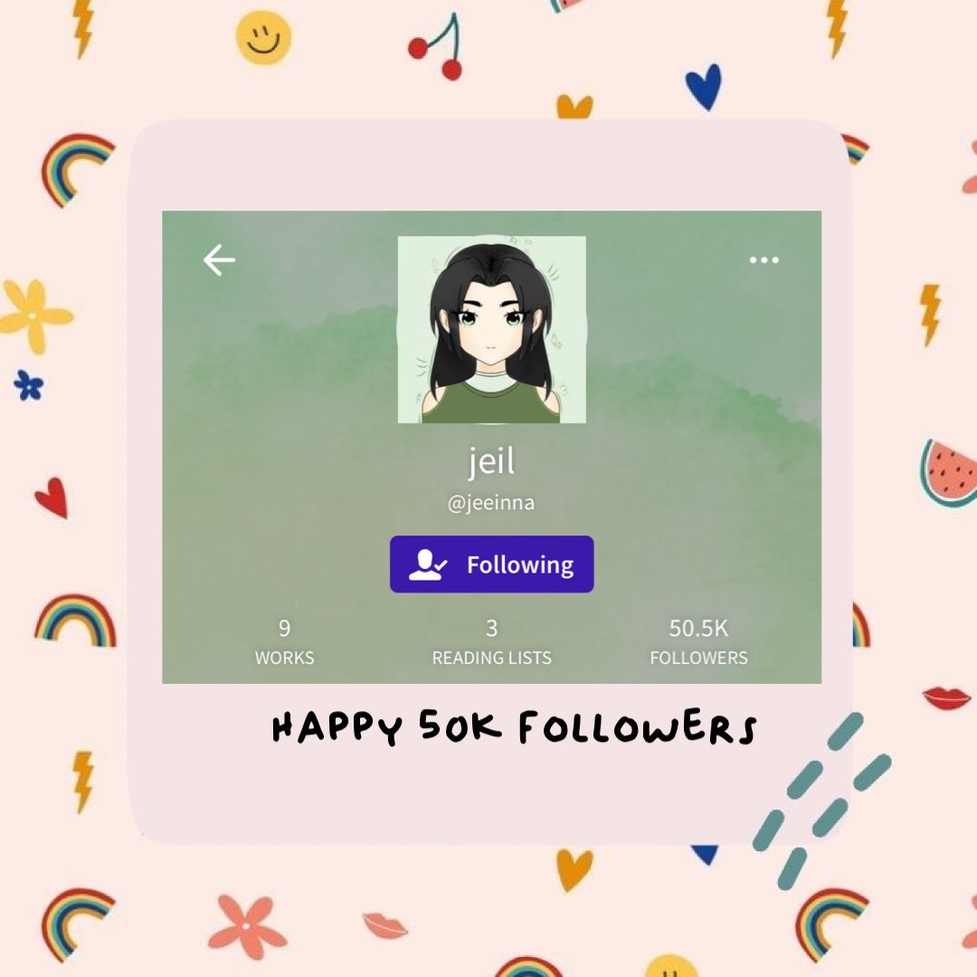 jeeinnareaders's tweet photo. Happy 50k followers on wattpad, @jeeinna_wp! 🥳 https://t.co/1fYKO27tXa