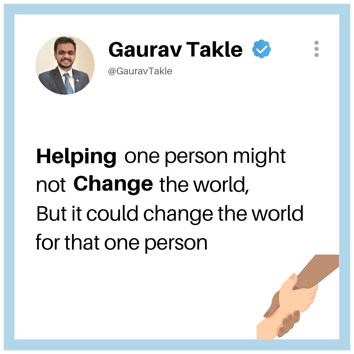 GauravTakle's tweet photo. Only a life lived for others is a life worthwhile.

#gogiver #helpinghands #helpingeachother #helpingothers #success #failures #ceo #founders #india #economy #people https://t.co/zOIUVcJdzR