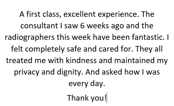 UHSradiotherapy's tweet photo. Some grateful feedback from one of our patient's. It makes us so proud of the team @UHSFT #UHSRT #UHSFT #BestTeamEver #TeamWork #workingtogether #patientsfirst #wearethenhs https://t.co/3YiLpewscF
