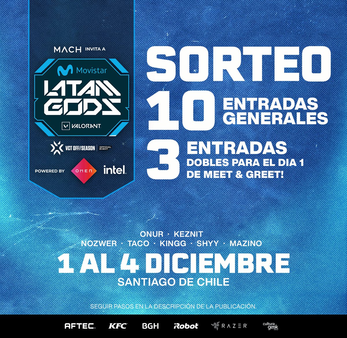 🇨🇱 ¡VENI A ALENTARNOS A CHILE! 🇨🇱

Debuta nuestro equipo de #VALORANT y necesitamos tu apoyo 💪

Estamos sorteando 10 entradas generales y 3 entradas dobles para el M&amp;G en #MovistarFibraLATAMGods, para participar:

-Dar RT
-Seguir a <a href="/LeviatanGG/">LEVIATAN</a> 

⌛️ El sorteo finaliza MAÑANA ⏳