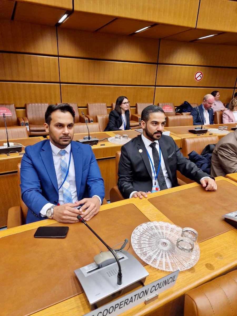 GCCvienna's tweet photo. تشارك البعثة الدائمة ممثلة في الأستاذ سلمان بن حشر والأستاذ فهد شويطر في الاحتفال السنوي الذي تنظمه الأمم المتحدة تضامنًا مع الشعب الفلسطيني، بمركز فيينا الدولي https://t.co/faOEqzxnDY