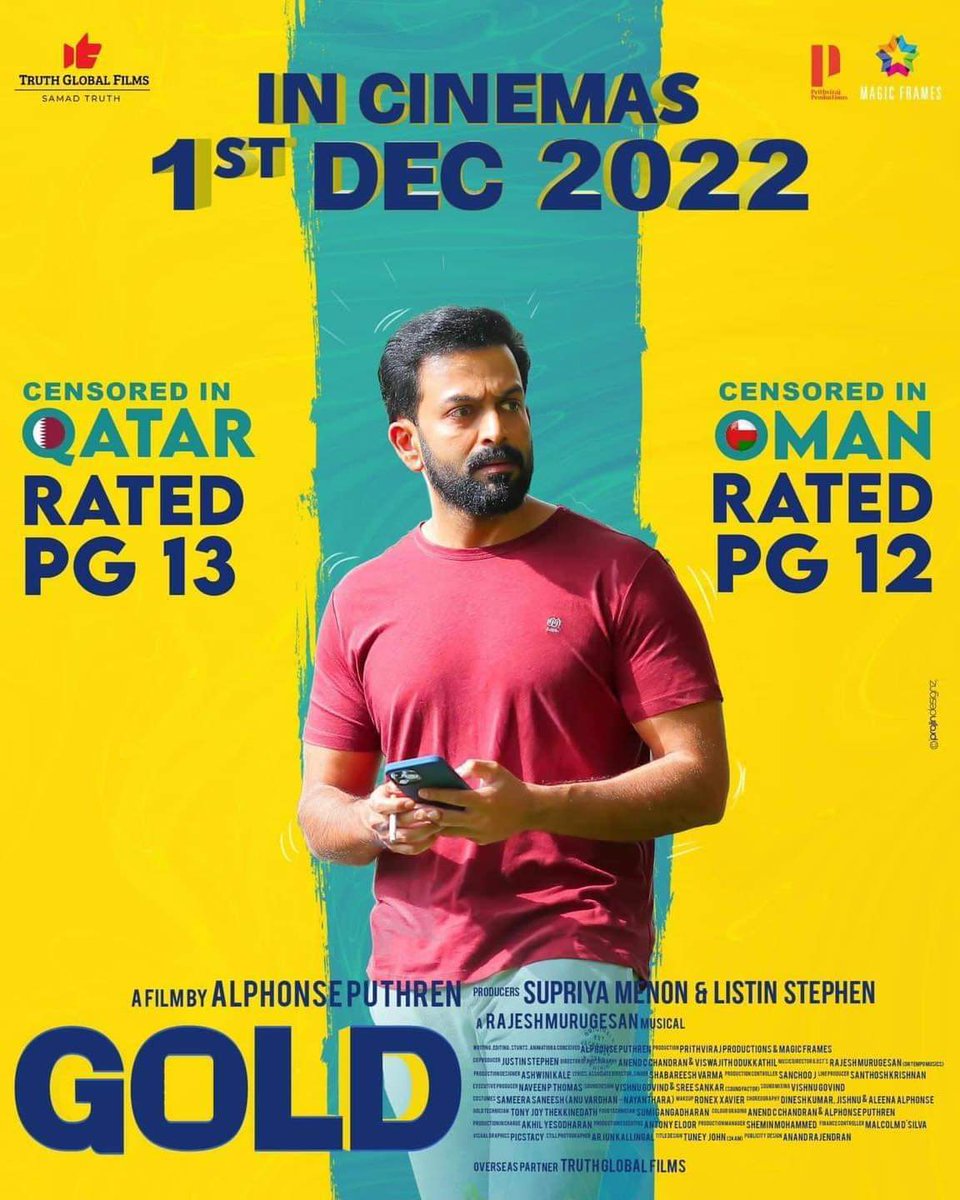 #Gold in Qatar & Oman! 
In cinemas 1st Dec 2022!

#MagicFramesRelease 
#GoldMovie 
#PrithvirajSukumaran
#Nayanthara
#AlphonsePuthren
#ListinStephen
#SupriyaMenon
#RajeshMurugesan
#ShabareeshVarma
#MagicFrames
#PrithvirajProductions