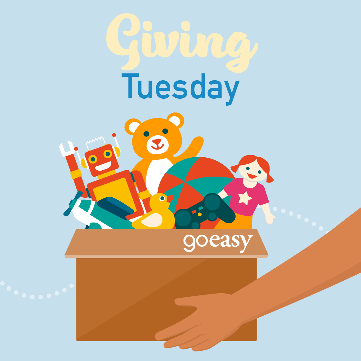 For #GivingTuesday, we're kicking off our annual Toy Drive with a donation of 100 toys towards our 2,000-toy goal! For more info about our 2022 donation efforts, visit our LinkedIn page: bit.ly/3AUaGIC #wearegoeasy #giveback #donate