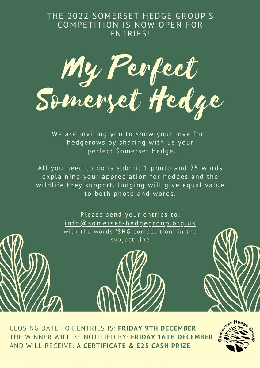 Not long left to submit your photos of a somerset hedge - deadline is Friday 9th December!

The winner will receive a £25 cash prize 📸

fwagsw.org.uk/somerset-hedge…