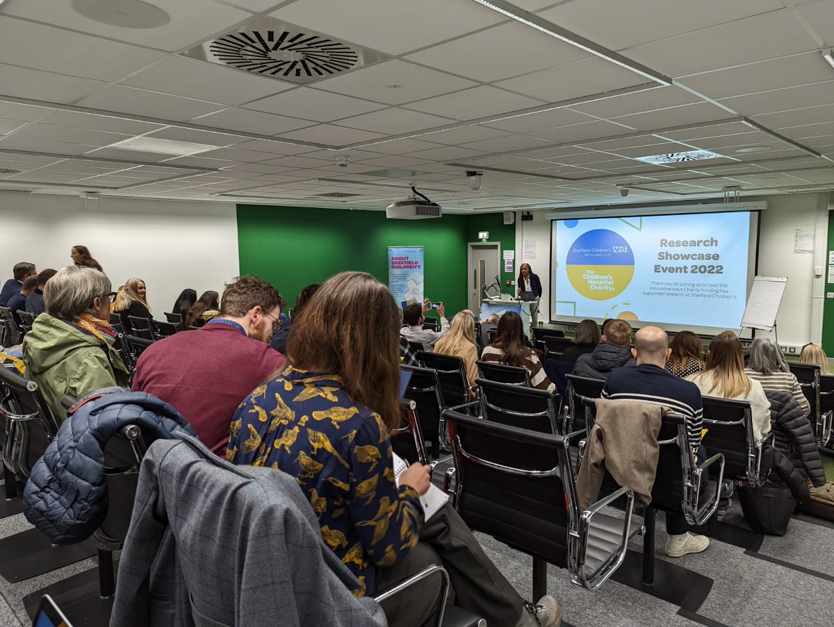 Delighted to be at the <a href="/SheffChildrens/">Sheffield Children's</a> Charity Research Showcase event today at the <a href="/SHU_AWRC/">Advanced Wellbeing Research Centre</a> Our very own <a href="/gem_wheeler/">Gem Wheeler</a> presenting on the importance of PPIE and CoDesign when innovating in child health.