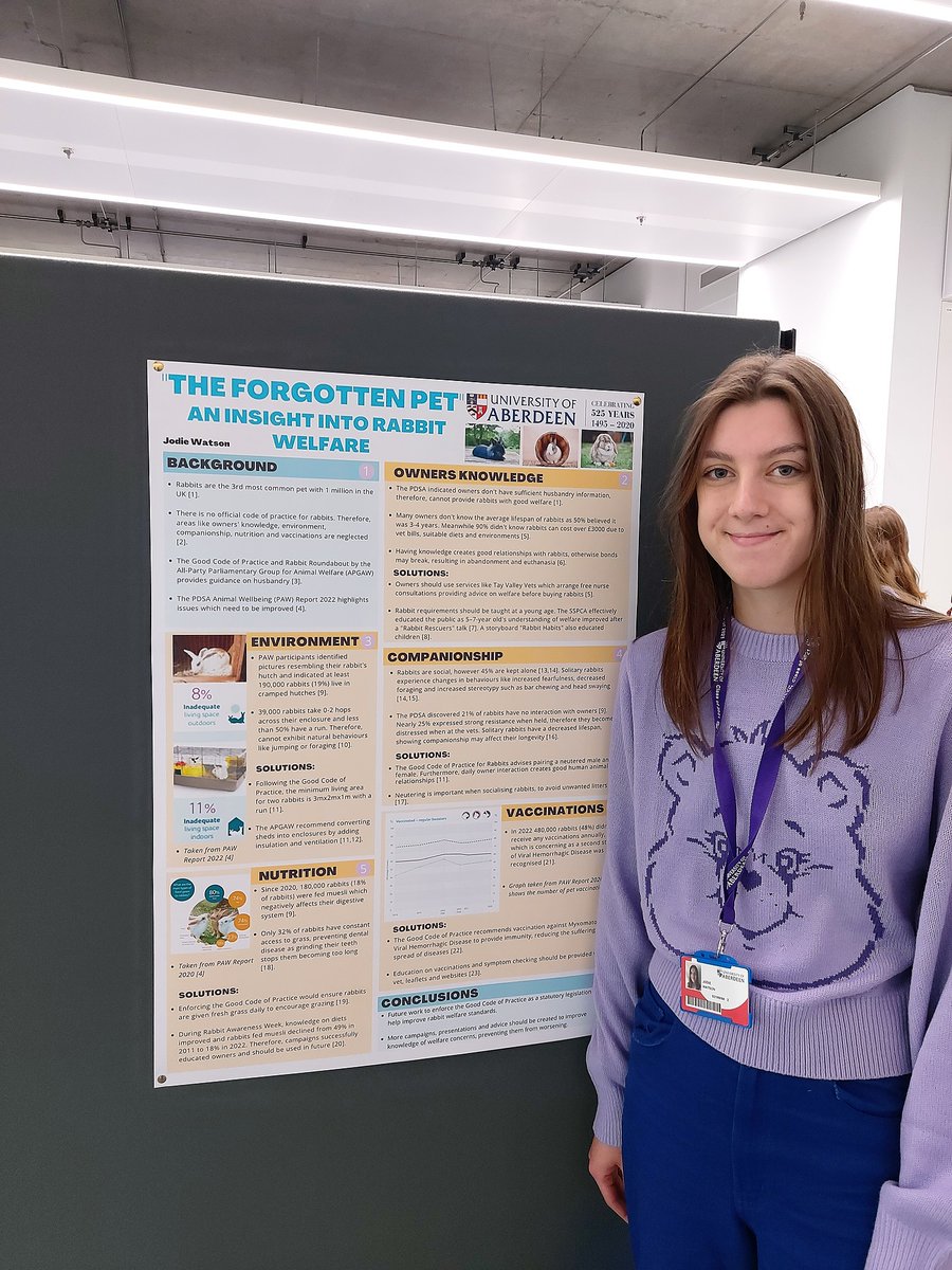 Today our 4th Yr UG students had their 'Topics in Animal Welfare' poster display in the Science Teaching Hub. Fantastic to see such a wide selection of topics covered including <a href="/jodiehwatson24/">Jodie</a> poster on ‘The Forgotten Pet. An insight into rabbit welfare.’