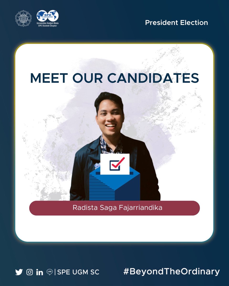 speugmsc's tweet photo. For our candidates, Mr. Saga and Mr. Nendra, please give your best and good luck for both of you!

Follow all SPE UGM social media to keep updated with our latest information!

Website: https://t.co/ctXjQn4IfR
Instagram: @speugmsc
Line@: @mfd6730i
LinkedIn: SPE UGM SC

#SPEUGMSC https://t.co/7rQ2rGppeM