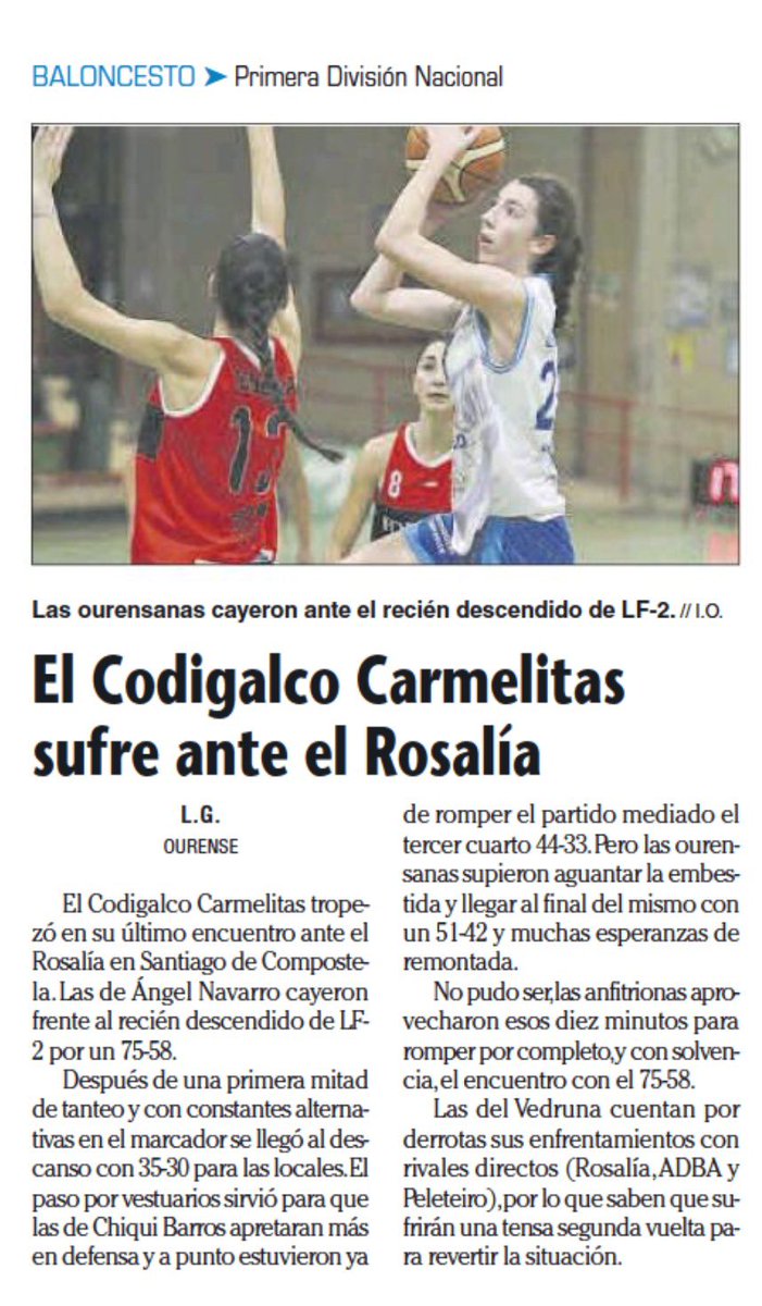 ccvedrunaou's tweet photo. 🗞️PRENSA | El Codigalco Carmelitas sufre ante el Rosalia

#SFACCV #1DNF @RosaliaFEDESA @Farodevigo https://t.co/csN9y3nsBt