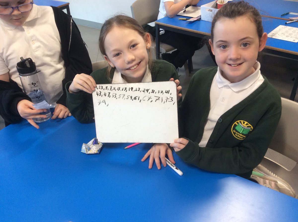 MrsTeillard's tweet photo. Today, as part of our work on number patterns and sequences we were learning about prime numbers. In groups we tried to see how many prime numbers we could find - how high can you get to? @Greenbraeschool https://t.co/ucUz1l5z63
