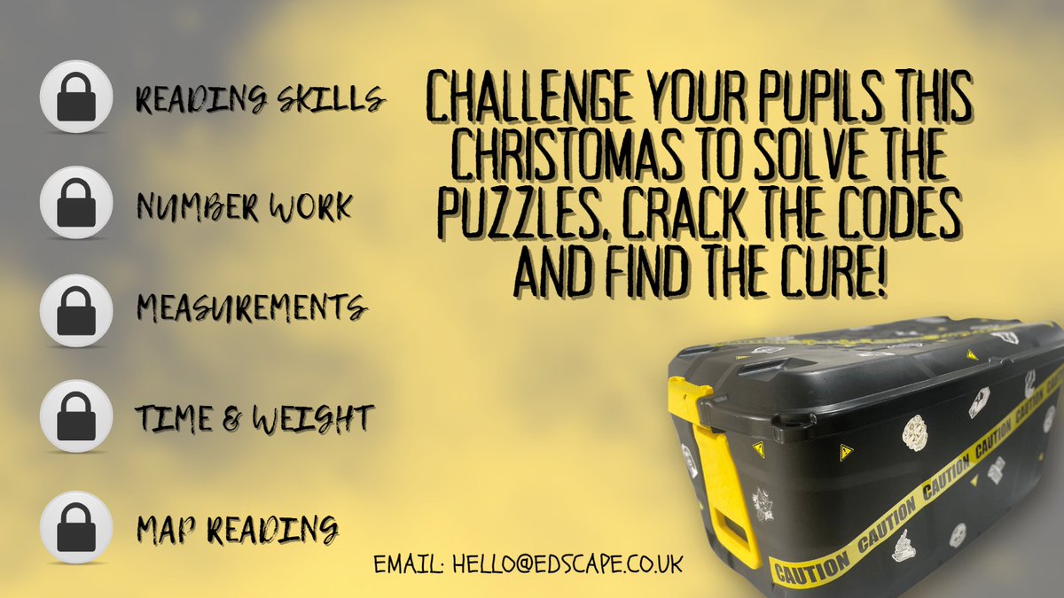 Designed by teachers and children as a way to bring the escape experience straight into the classroom! EDSCAPE Bags focus on problem solving, teamwork and leadership across a range of topics! hello@edscape.co.uk to find out more