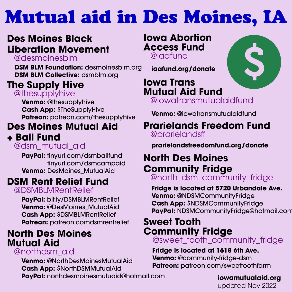 Today may be #GivingTuesday, but our community needs us to give year-round. Even a few dollars goes a long way in mutual aid, since these groups put the money they receive directly into our community, rather than paying their own salaries. Solidarity, not charity, forever. 🖤