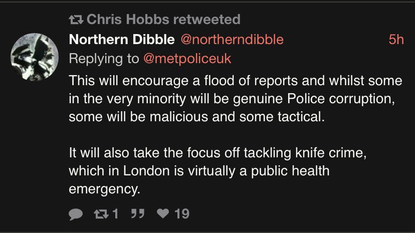 AVintenAuthor's tweet photo. Let’s see what #PoliceTwitter are saying about this new #MetPolice #policehotline then …. of course, that the public will make malicious complaints. With this attitude from cops online, what hope will anyone have that this hotline will work? #MetMisconduct 1of2 https://t.co/LapkiMxvbB
