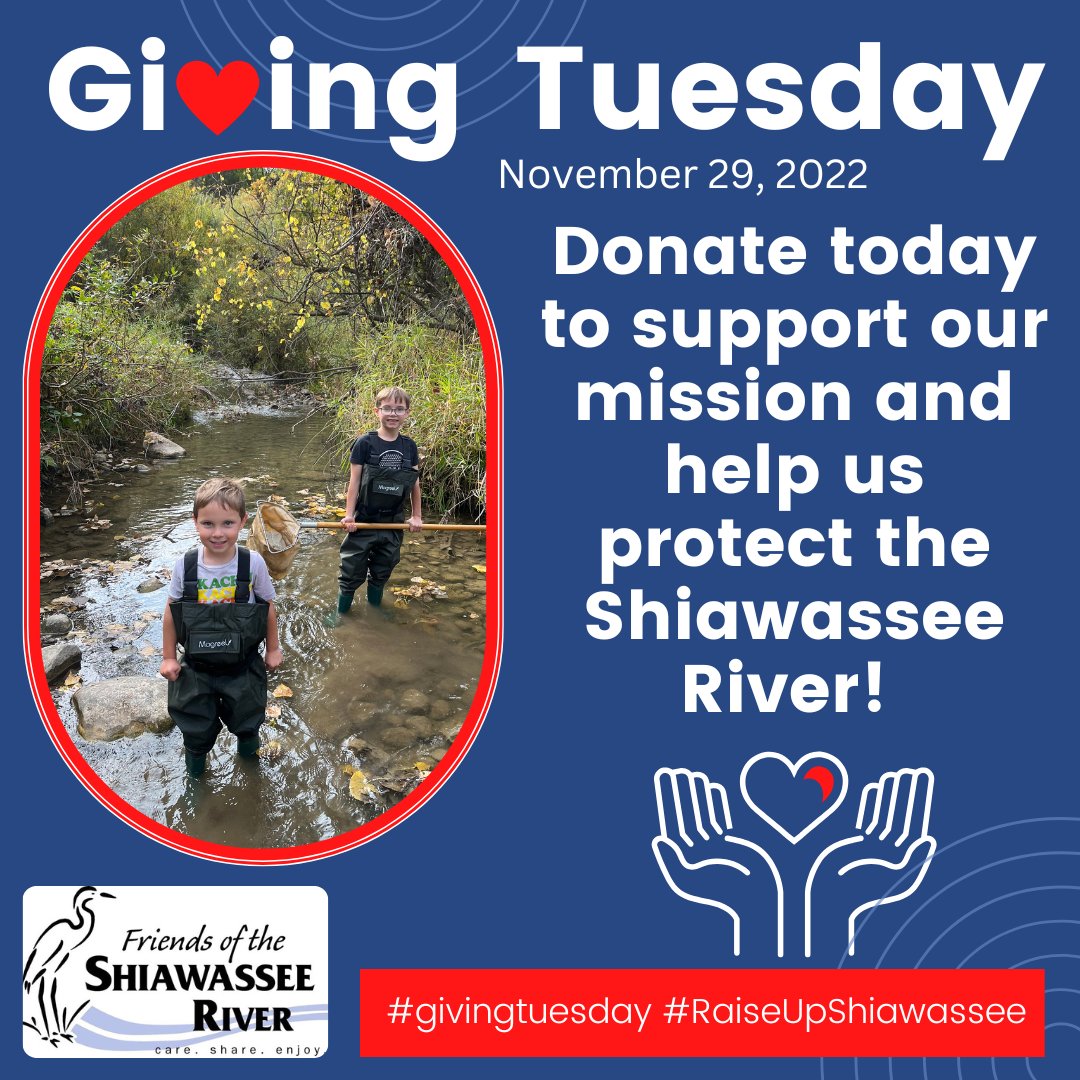 Happy Giving Tuesday! Please consider donating, and you can help us continue our work to educate our local youth about the Shiawassee River, and protect it for generations to come! Learn more and donate by clicking the link. shiawasseeriver.org/GivingTuesday