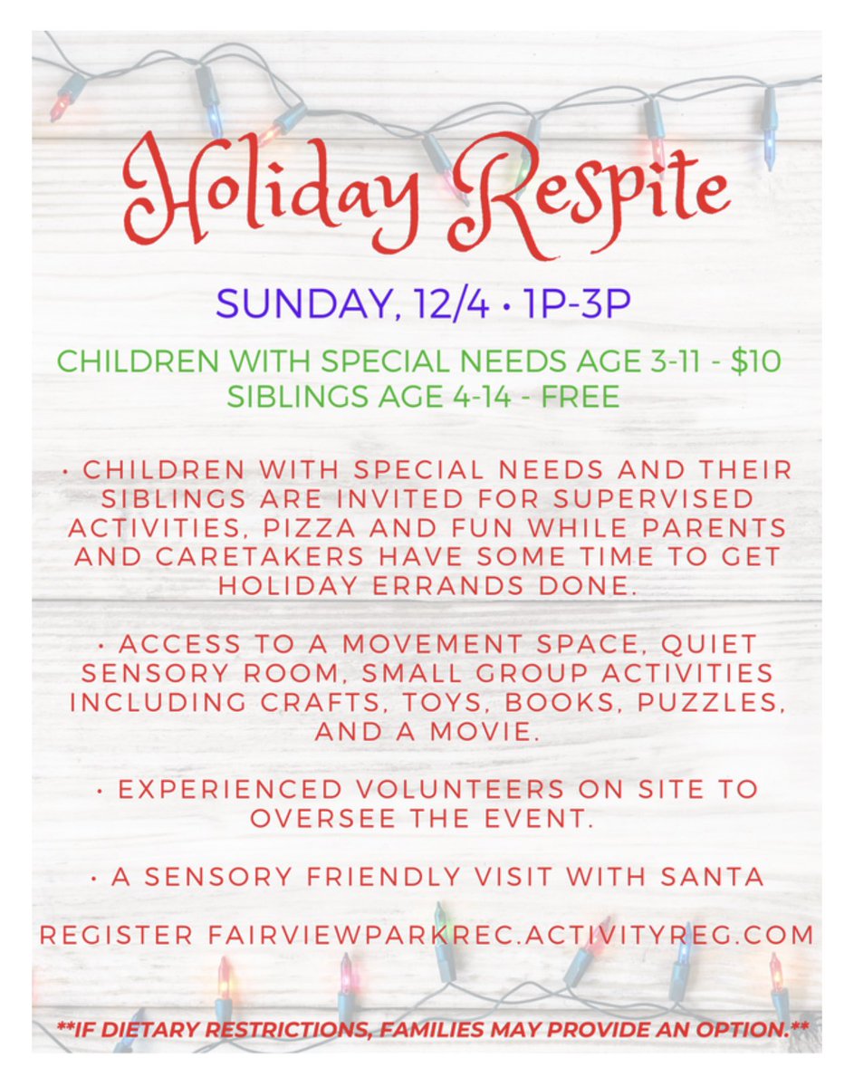 Holiday Respite: Fun opportunity! The Gemini Center is just 20 minutes from OF, and a quick 2-3 minute drive from Westgate Shopping Center - for anyone looking to get some holiday shopping done!  Read this flier for more information🎄